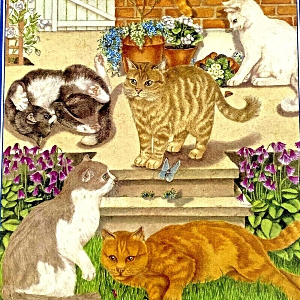 Vtg 90s Pat Thorne Cats Photo Frame Greeting Cards Kitten Gloss Cardstock Bifold